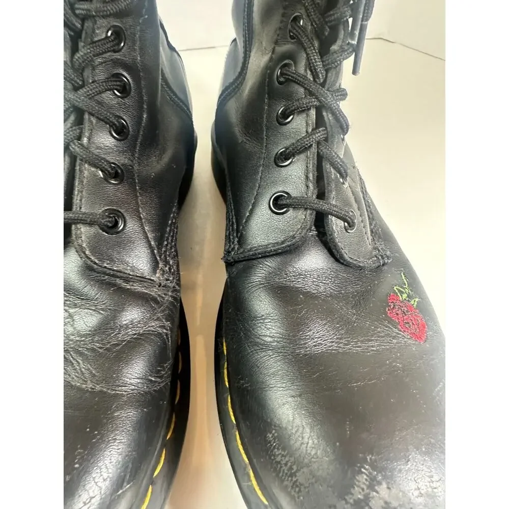*Flawed Doc Dr. Marten 1914 Vonda Leather Lace up Embroidered Rose Boots US 10 - Picture 6 of 15